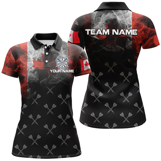 Personalized Smoke Canada Flag Dart Polo Shirts, Custom Patriotic Darts Shirts For Women Dart Jerseys VHM1095