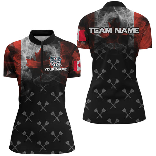 Personalized Smoke Canada Flag Dart Quarter-Zip Shirts, Patriotic Darts Shirts For Women Dart Jerseys VHM1095