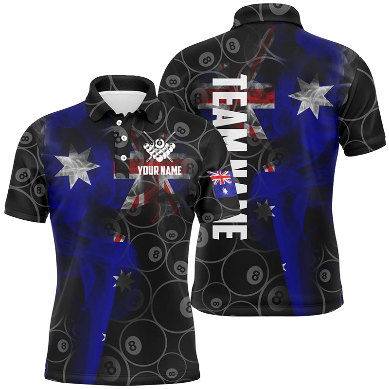 Personalized Vintage Smoke Australian Flag Billiard Polo Shirts For Men, 8 Ball Pool Team Jerseys VHM0613
