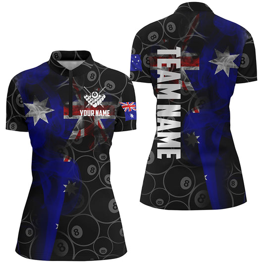 Personalized Vintage Smoke Australian Flag Billiard Quarter-Zip Shirts For Women, 8 Ball Team Jerseys VHM0613