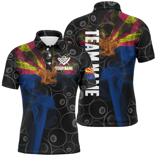 Personalized Vintage Smoke Arizona Flag Billiard Polo Shirts For Men, 8 Ball Pool Team Jerseys VHM0616