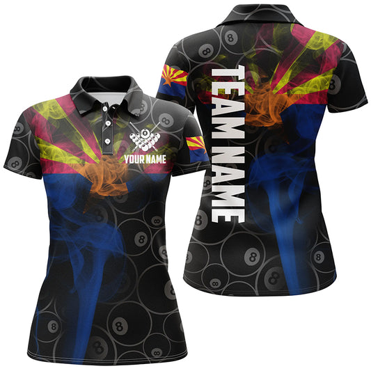 Personalized Vintage Smoke Arizona Flag Billiard Polo Shirts For Women, 8 Ball Pool Team Jerseys VHM0616
