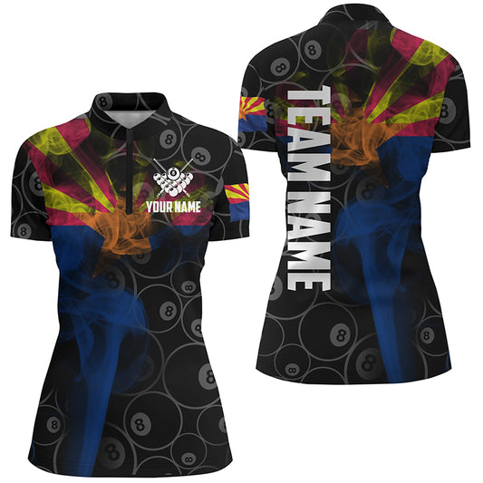 Personalized Vintage Smoke Arizona Flag Billiard Quarter-Zip Shirts For Women, 8 Ball Team Jerseys VHM0616