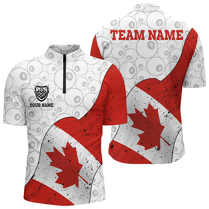 Personalized Canadian Flag Billiard Quarter-Zip Shirts For Men, 8 Ball Pool Pattern Billiard Shirts VHM0645