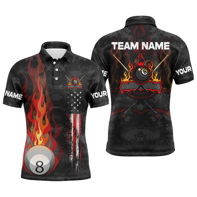 Personalized Flame 8 Ball Pool US Flag 3D Billiard Polo Shirts For Men, Gift For Pool Players VHM0219