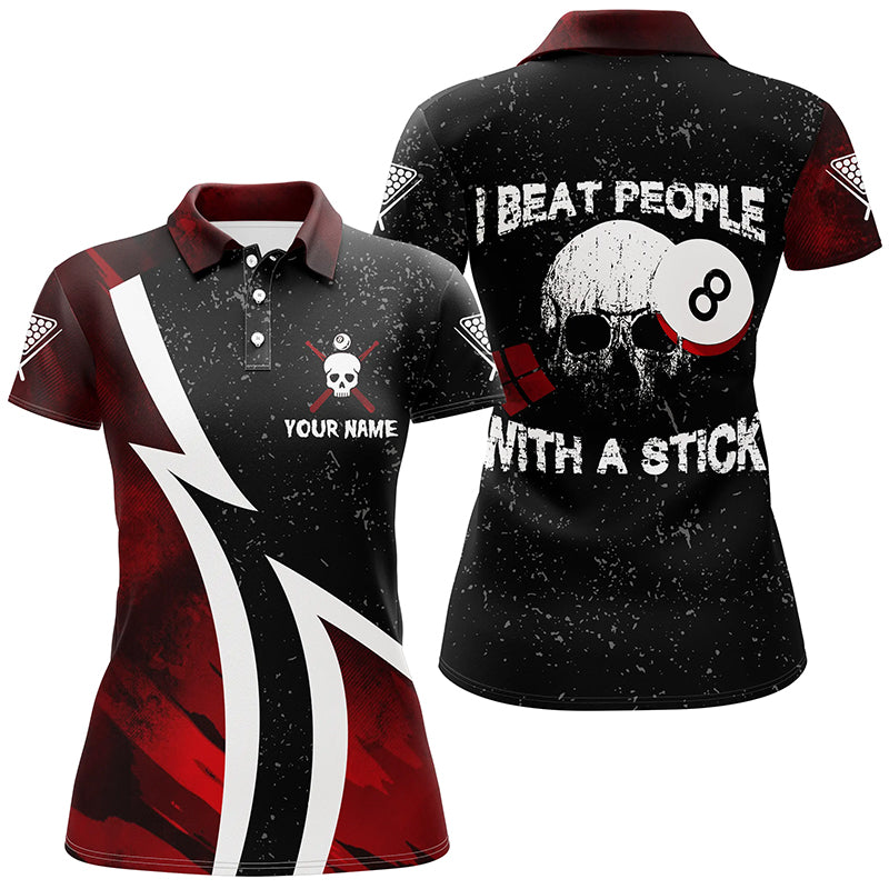 Personalized I Beat People With A Stick 8 Ball Billiard Polo Shirts For Women, Skull Billiard Shirts VHM0467