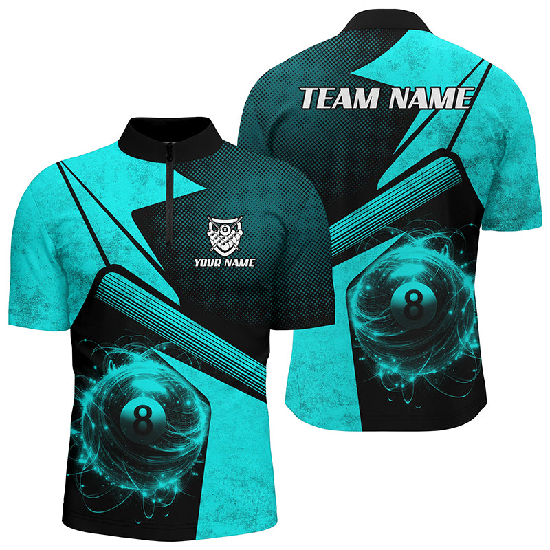Personalized Sport Blue 8 Ball Billiard 3D Quarter-Zip Shirts For Men, 8 Ball Pool Team Jerseys VHM1042