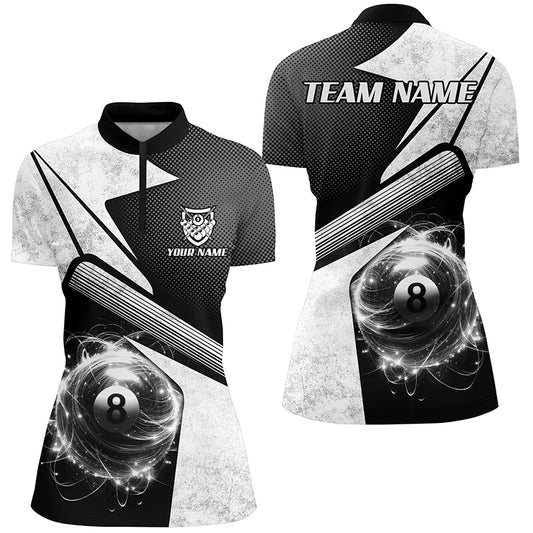 Personalized Sport White 8 Ball Billiard 3D Quarter-Zip Shirts For Women, 8 Ball Pool Team Jerseys VHM1043