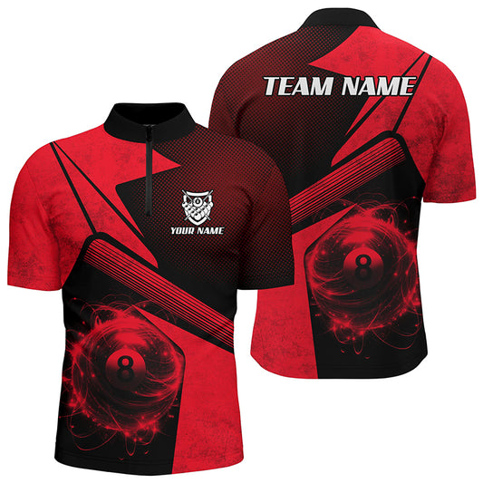 Personalized Sport Red 8 Ball Billiard 3D Quarter-Zip Shirts For Men, 8 Ball Pool Team Jerseys VHM1044