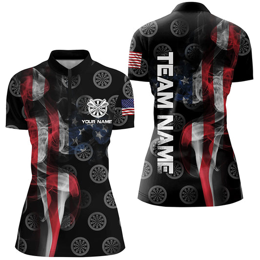 Personalized Smoke US Flag Dart Quarter-Zip Shirts, Patriotic Darts Shirts For Women Dart Jerseys VHM1100