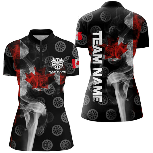 Personalized Smoke Canada Flag Dart Quarter-Zip Shirts, Patriotic Darts Shirts For Women Dart Jerseys VHM1101