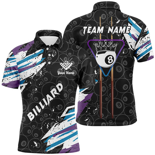 Personalized Crown 8 Ball Pool 3D Polo Shirts For Men, 8 Ball Pattern Paint Color Billiards Jerseys VHM0226