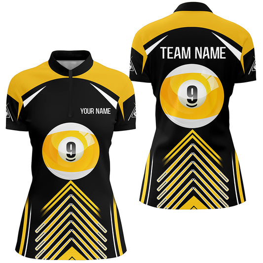 Personalized 9 Ball Pool Yellow Black Version Billiard Quarter-Zip Shirts For Women, Billiard Jerseys VHM0471