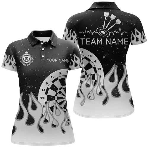 Grey Black Dartboard Fire Flame Women Darts Polo & Quarter-Zip Shirt Custom Team Jersey Darts Gifts TDM2739