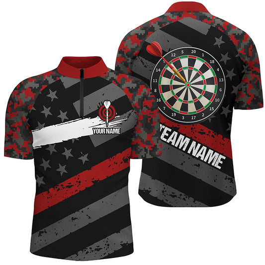 Personalized Red Camo American Flag Darts Quarter-Zip Shirts Custom Patriotic Dart Jerseys For Men VHM1113