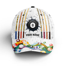 Load image into Gallery viewer, 8 Ball Billiards White Grunge Custom Name Cap Hats For Men And Women, Personalized 3D Billiard Hats VHM0274