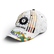Load image into Gallery viewer, 8 Ball Billiards White Grunge Custom Name Cap Hats For Men And Women, Personalized 3D Billiard Hats VHM0274