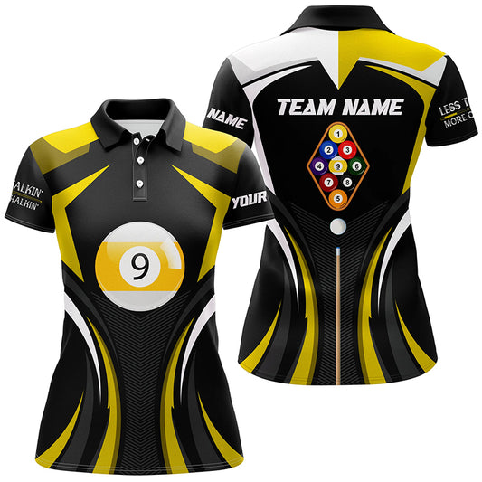 Personalized Less Talkin More Chalkin Billiard Balls Yellow Polo Shirts For Women, 9 Ball Pool Shirts VHM0521