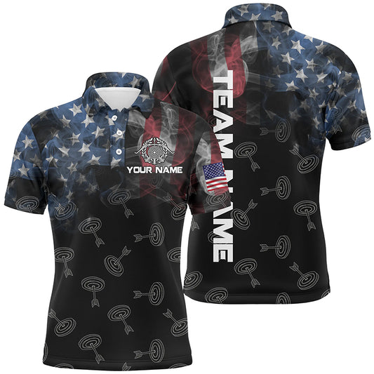 Personalized Vintage Smoke US Flag Archery 3D Polo Shirts For Men, Archery Targets Pattern Jerseys VHM0976