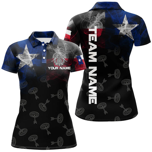 Personalized Vintage Smoke Texas Flag Archery Polo Shirts For Women, Archery Targets Pattern Jerseys VHM0977