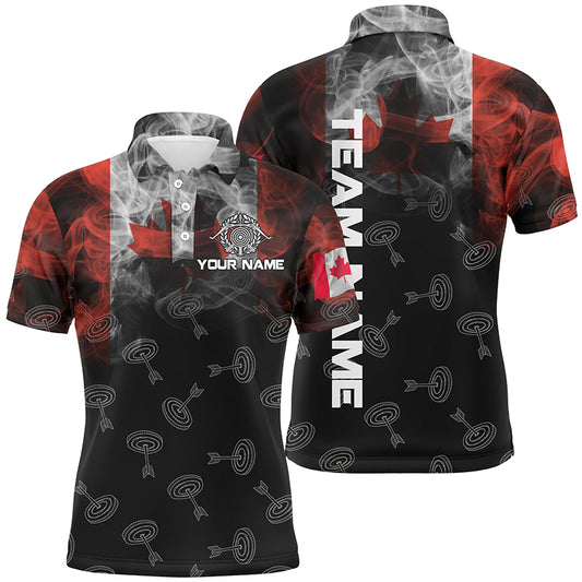 Personalized Vintage Smoke Canadian Flag Archery Polo Shirts For Men, 3D Targets Archery Jerseys VHM0978