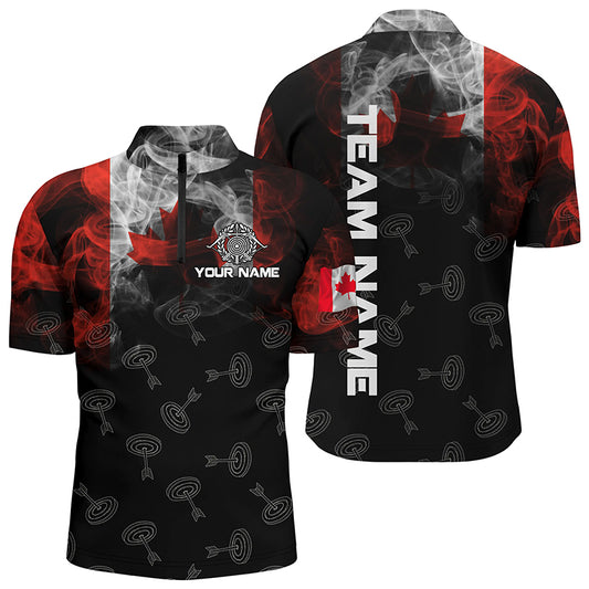 Personalized Vintage Smoke Canadian Flag Archery Quarter-Zip Shirts For Men, Target Archery Jerseys VHM0978