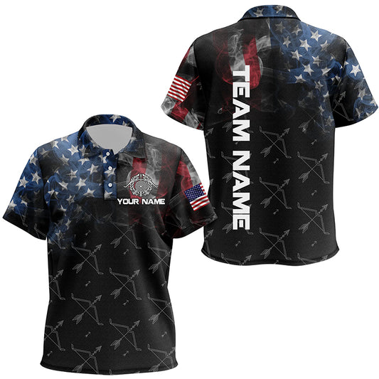 Personalized Vintage Smoke US Flag Archery 3D Polo Shirts For Kids, Archery Bows Pattern Jerseys VHM0979