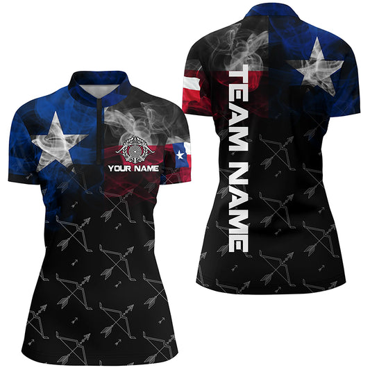 Personalized Vintage Smoke Texas Flag Archery Quarter-Zip Shirts For Women, Archery Bows Jerseys VHM0980