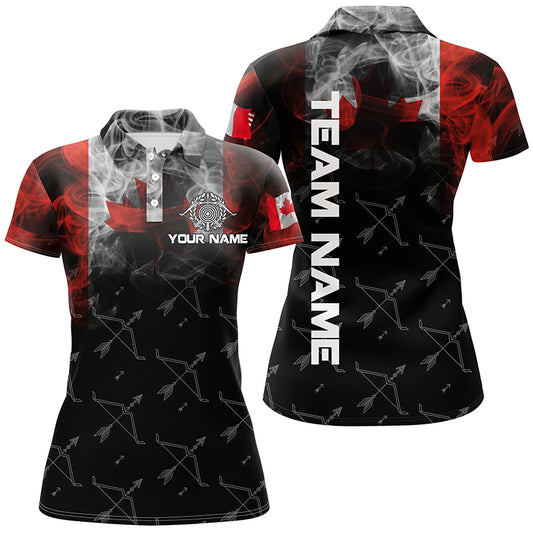 Personalized Vintage Smoke Canadian Flag Archery 3D Polo Shirts For Women Custom Bows Archery Jerseys VHM0981