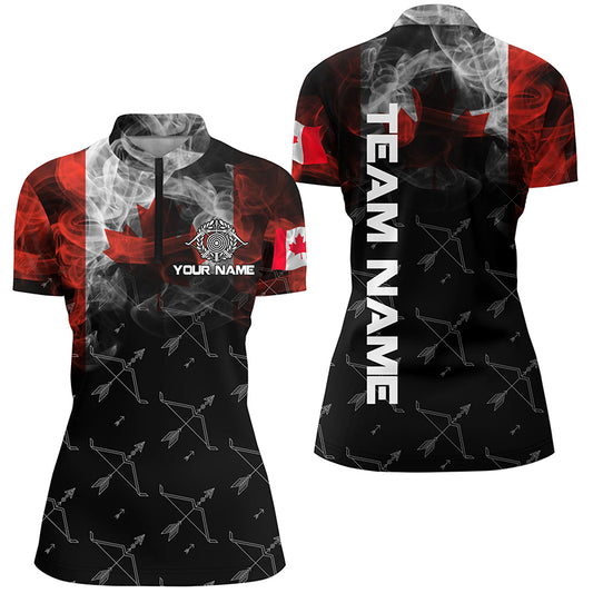 Personalized Vintage Smoke Canadian Flag Archery 3D Quarter-Zip Shirts For Women, Bows Archery Shirts VHM0981
