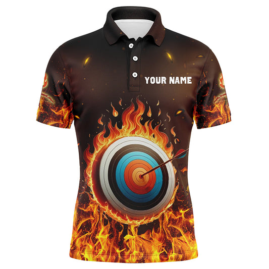 Personalized Fire Target Archery 3D Polo Shirts For Men, Custom Flaming Archery Bow Arrow Jerseys VHM0982