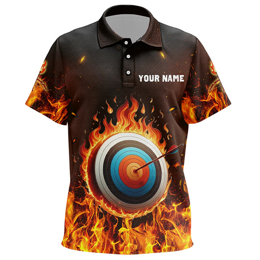 Personalized Fire Target Archery 3D Polo Shirts For Kids, Custom Flaming Archery Bow Arrow Jerseys VHM0982