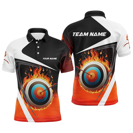 Personalized Flaming Target Archery 3D Polo Shirts For Men, Fire Bow And Arrow Archery Team Shirts VHM0984