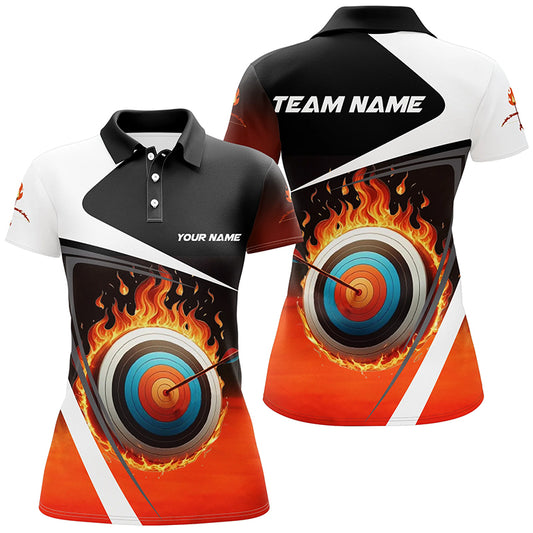 Personalized Flaming Target Archery 3D Polo Shirts For Women, Fire Bow And Arrow Archery Team Shirts VHM0984