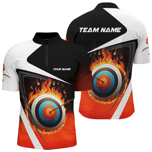 Personalized Flaming Target Archery 3D Quarter-Zip Shirts For Men, Fire Bow Arrow Archery Shirts VHM0984