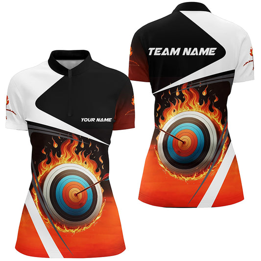 Personalized Flaming Target Archery 3D Quarter-Zip Shirts For Women, Fire Bow Arrow Archery Shirts VHM0984