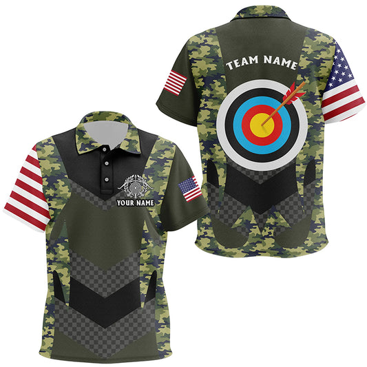 Personalized US Flag Camouflage Target Archery 3D Polo Shirts For Kids, Custom Archery Team Jerseys VHM1059