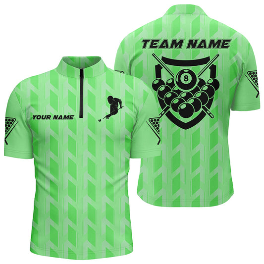 Personalized Green 8 Ball Billiards 3D Quarter-Zip Shirts For Men, Custom Player Billiards Jerseys VHM0744
