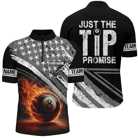 Personalized US Flag 8 Ball 3D Quarter-Zip Shirts For Men, Just The Tip I Promise Billiard Jerseys VHM1066