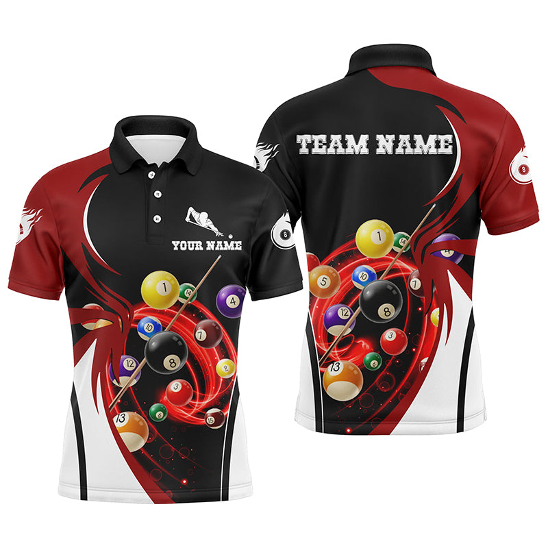 Personalized Billiard 3D Polo Shirts For Men, Ball 8 Flame Player Billiard Jerseys VHM0005