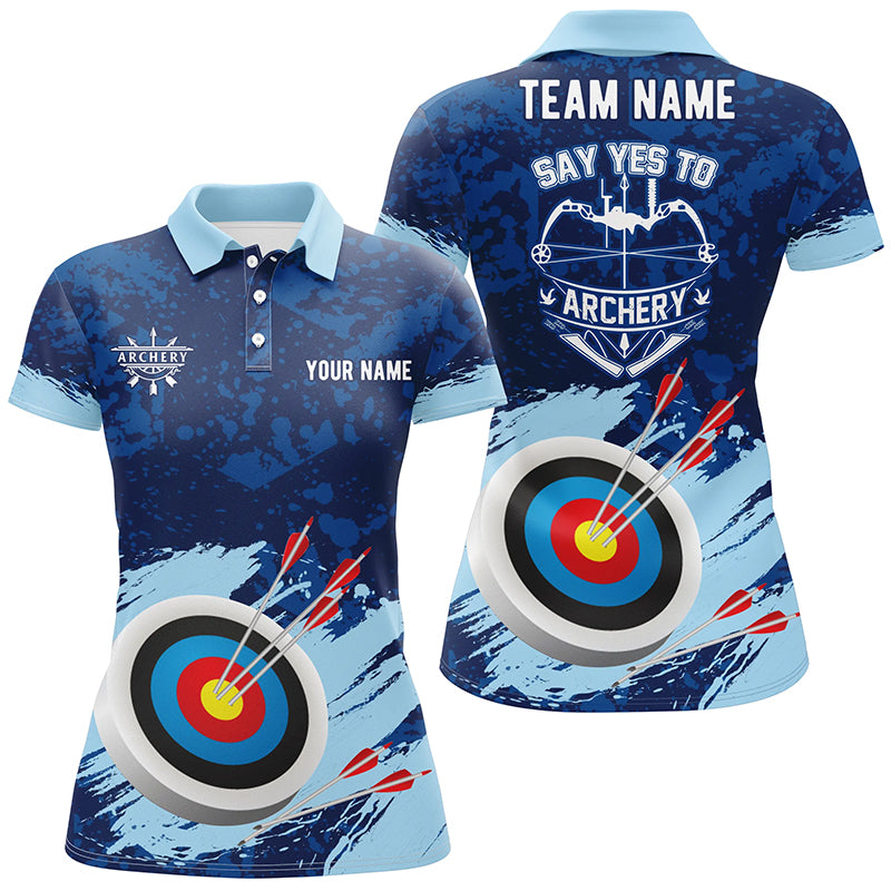 Personalized Say Yes To Archery Blue Painted 3D Polo Shirts For Women, Custom Target Archery Jerseys  VHM0584