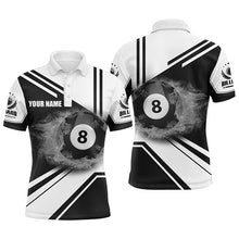 Load image into Gallery viewer, Personalized Billiard Black 8 Ball Flame Billiard Polo &amp; Quarter Zip Shirts For Men  VHM0012