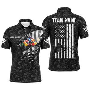 Personalized 8 Ball Pattern Billiard 3D Polo Shirts For Men, Custom US Flag Pool Player Jerseys VHM0161