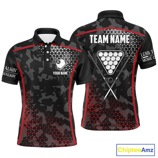 Personalized Red Black 8 Ball Pool Polo Shirts For Men, Custom Pool Billiard Balls Team Jerseys VHM0768