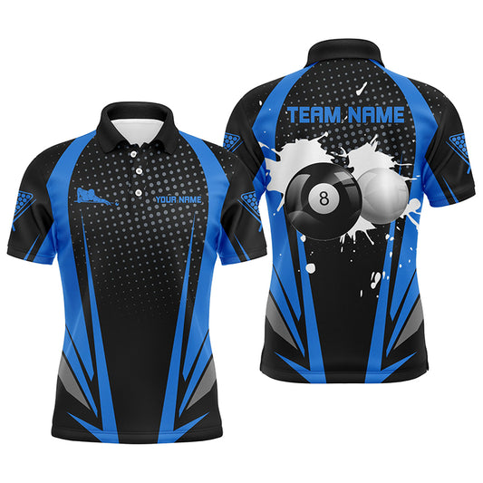 Personalized Paint Billiard Balls Black Blue 3D Polo Shirts For Men, Custom 8 Ball Billiards Jerseys VHM1088