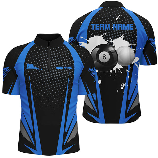 Personalized Paint Billiard Balls Black Blue 3D Quarter-Zip Shirts For Men, 8 Ball Billiards Shirts VHM1088