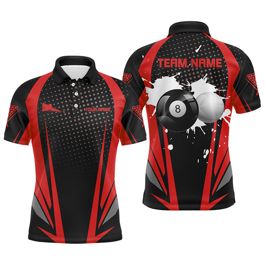 Personalized Paint Billiard Balls Black Red 3D Polo Shirts For Men, Custom 8 Ball Billiards Jerseys VHM1089