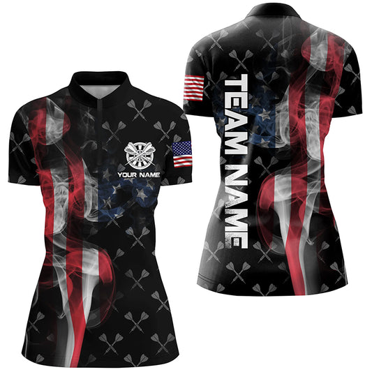 Personalized Smoke US Flag Dart Quarter-Zip Shirts, Patriotic Darts Shirts For Women Dart Jerseys VHM1096