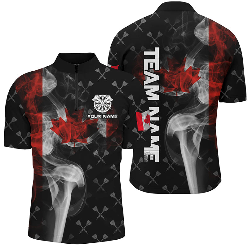 Personalized Smoke Canada Flag Dart Quarter-Zip Shirts, Patriotic Darts Shirts For Men Dart Jerseys VHM1098