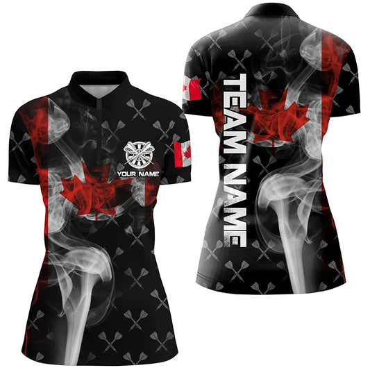 Personalized Smoke Canada Flag Dart Quarter-Zip Shirts, Patriotic Darts Shirts For Women Dart Jerseys VHM1098